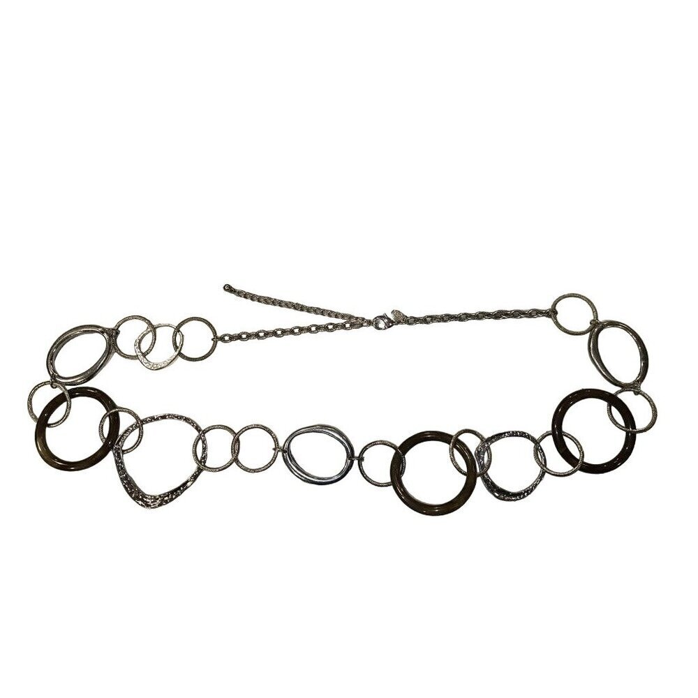 Chicos Leopard Print & Silver Tone Chain Belt 40 inches